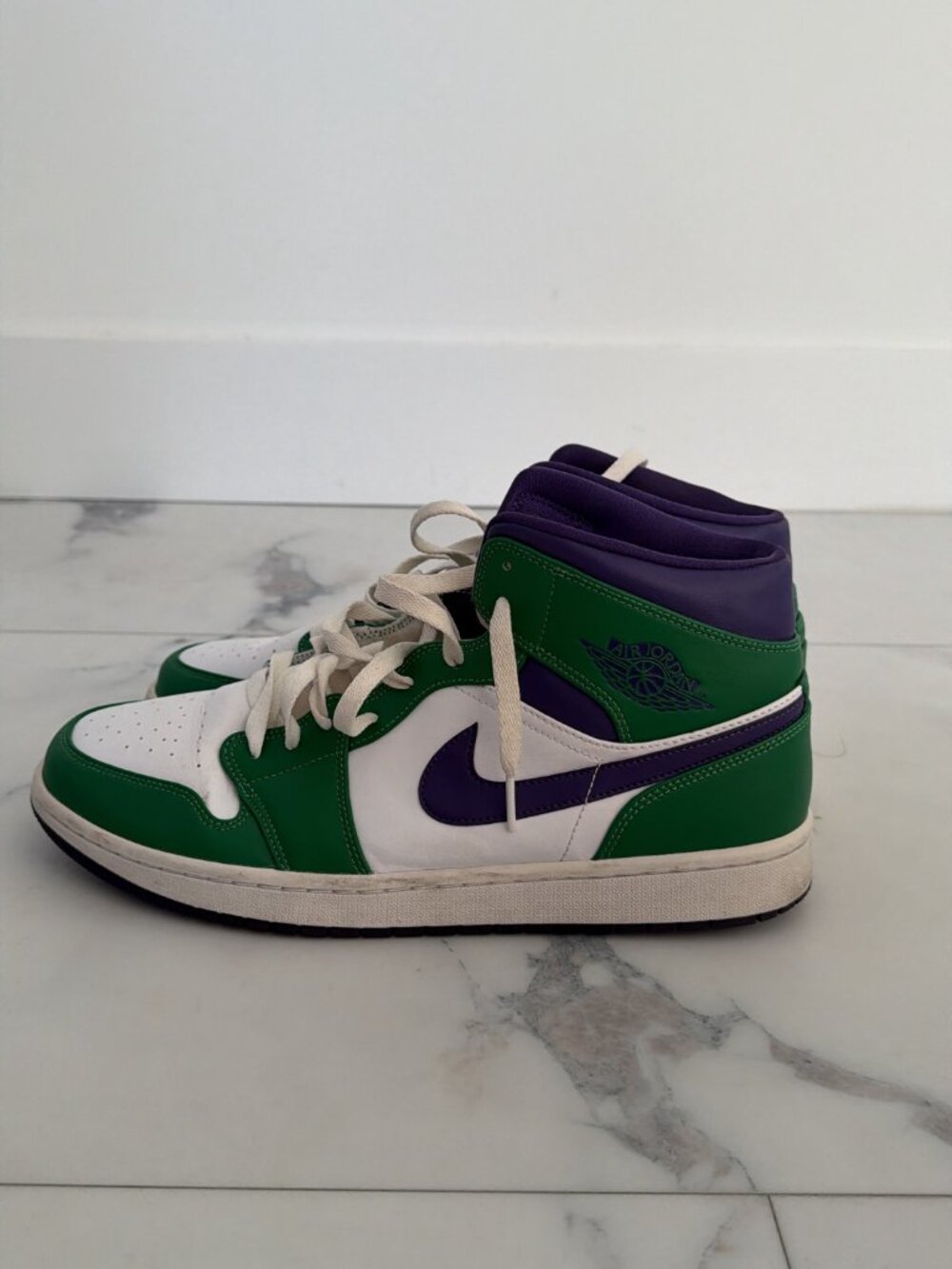 Air Jordan 1 Mid Incredible Hulk Green Purple Sneakers - Picture 2 of 5